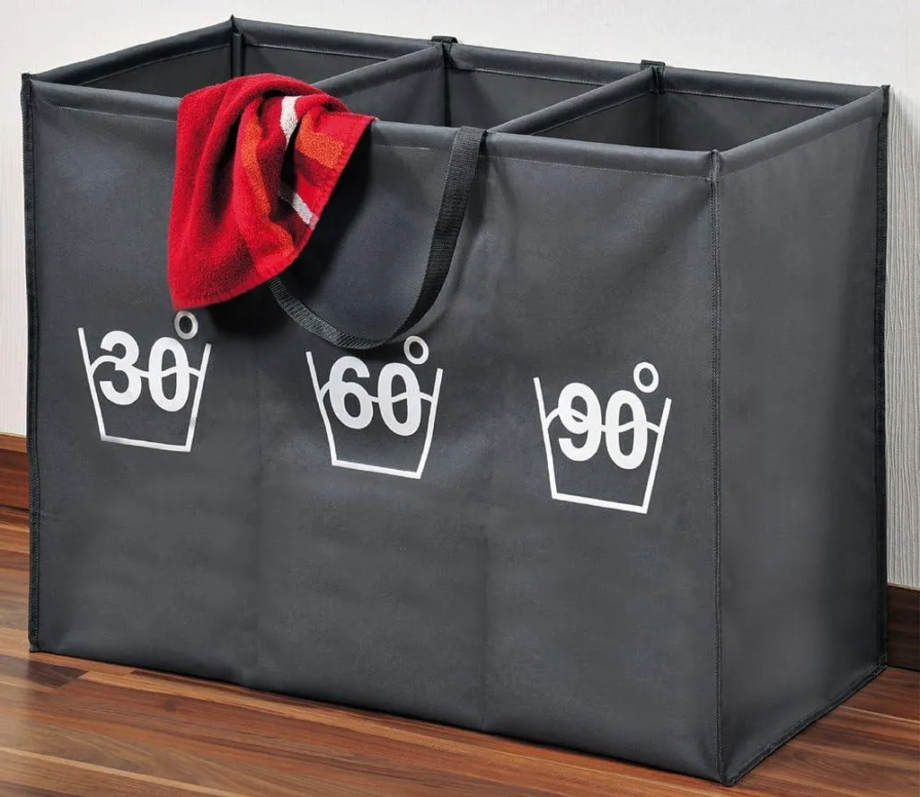 Panier à linge compartimenté gris avec poignées de transport - Modèle 89170