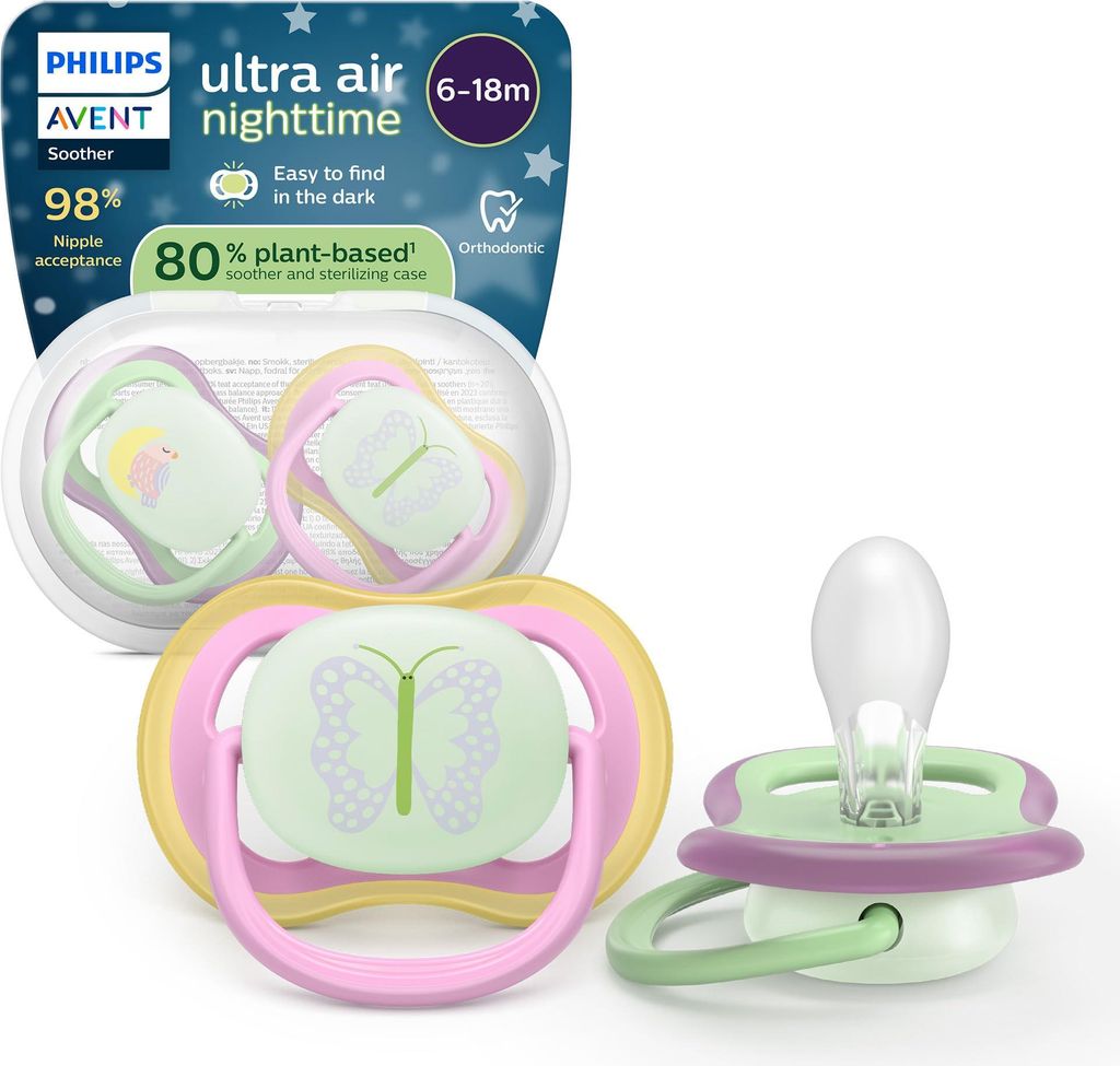 Philips Avent ultra air Nighttime Schnuller – kiefergerecht geformtes Design, für Babys von 6–18 Monaten, leuchtet im Dunkeln, weicher, symmet...
