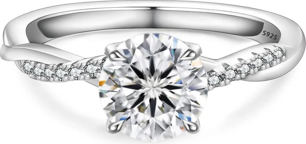 Bague solitaire Moissanite anti-ternissement argent 925 et or blanc