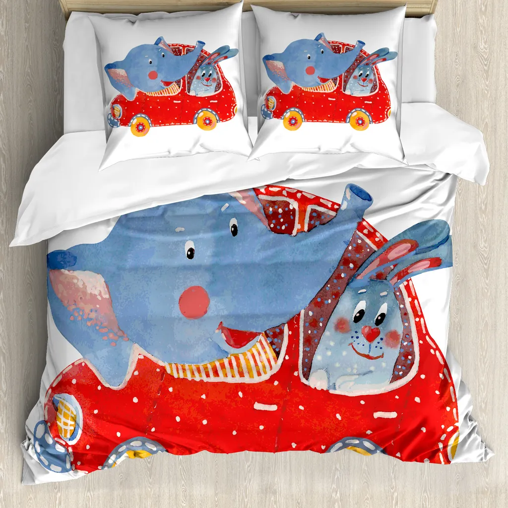 Copripiumino ABAKUHAUS Funny Animal 155x220cm Antiacaro Blu Rosso