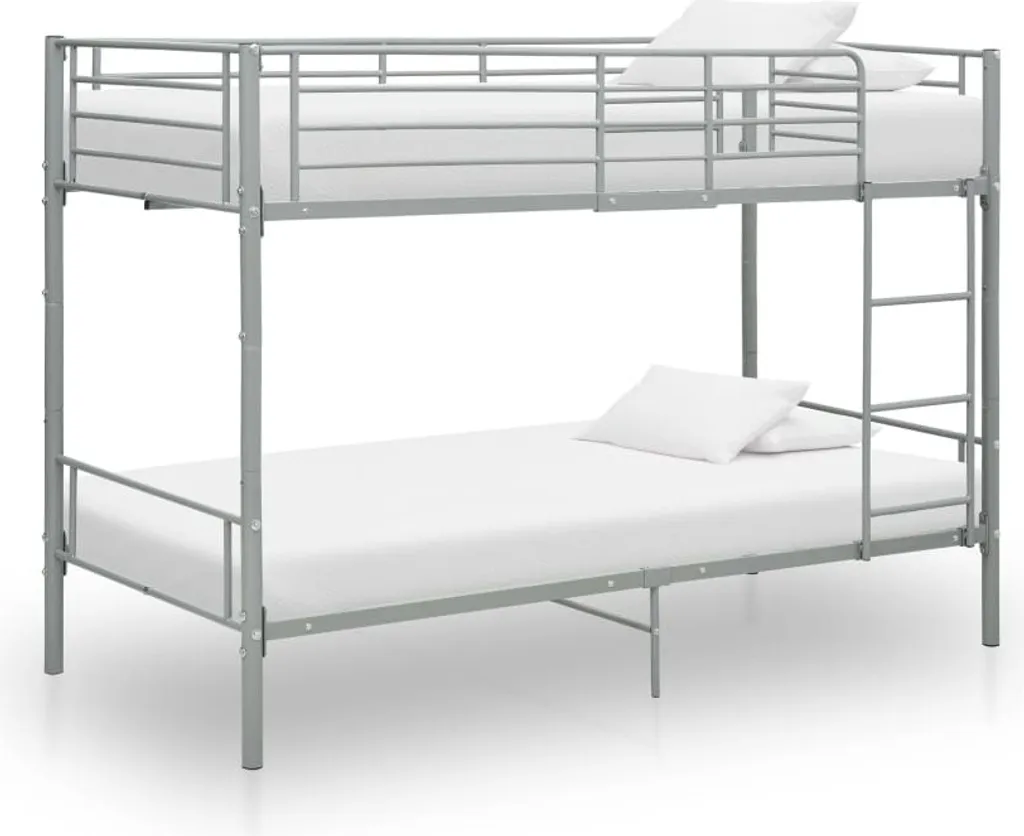 Lit superposé gain de place 90x200 cm gris métal pour petits espaces