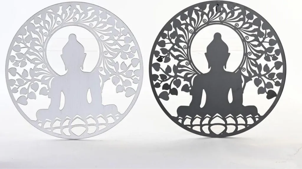Déco Murale Zen pour Salon - Lot de 2 Bouddhas en Métal 40 x 40 cm