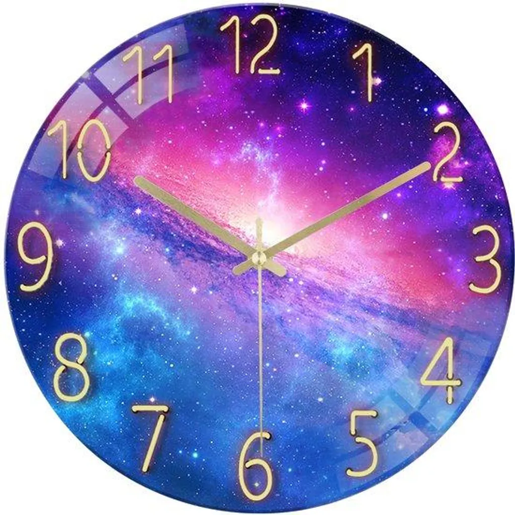 Horloge murale silencieuse en verre avec cadran nuit étoilée