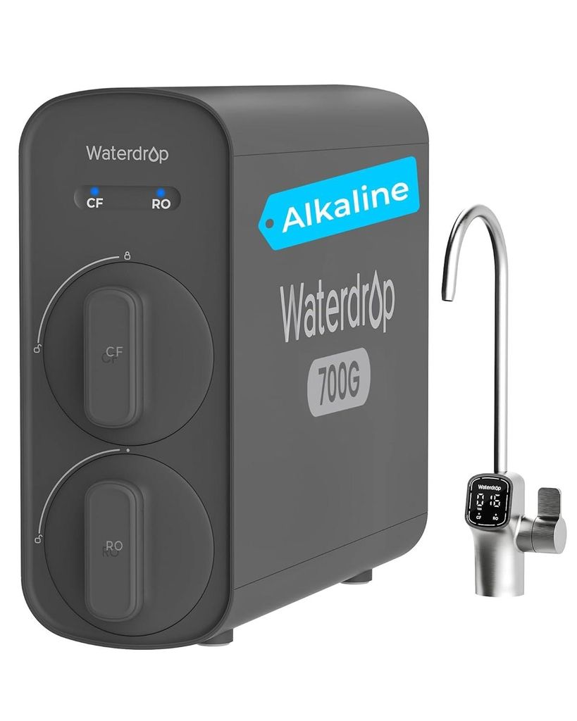 Waterdrop G5P700A Alkalischer Mineral-pH+ Umkehrosmose-Wasserfilter, 700G Umkehrosmosesystem, 8-Stufige RO-Wasserfiltersystem, 2:1 Pure to Drain