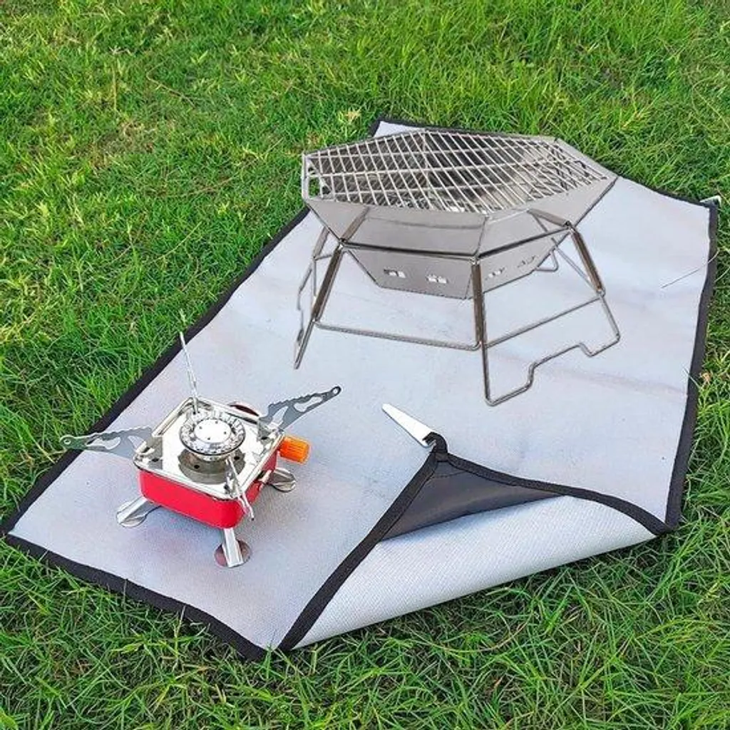 Tapis de Barbecue Ignifugé Argent 50x80 cm pour Sol de Jardin et Terrasse