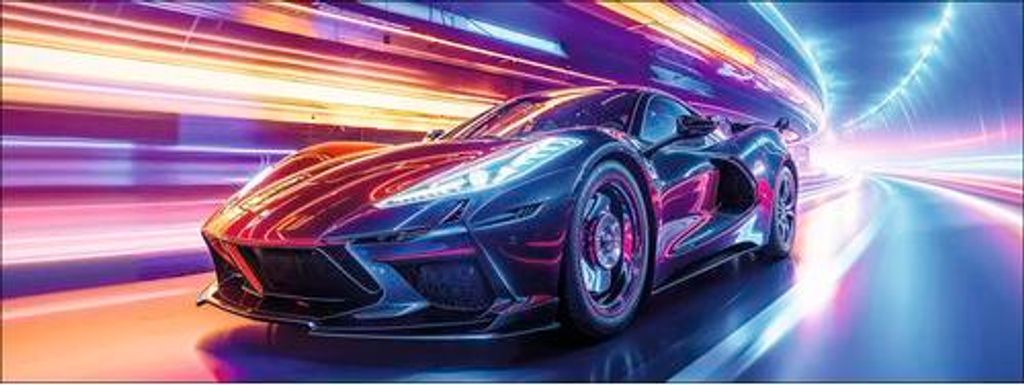 Leinwandbild Neon Car I 77x27 cm