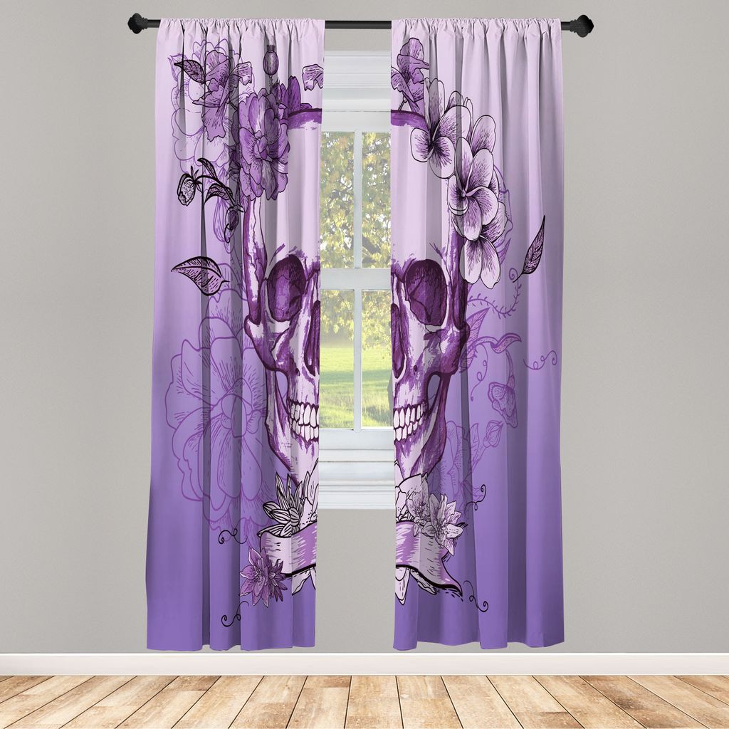 ABAKUHAUS Grunge Vorhänge 2 Panel Set für Wohnzimmer Schlafzimmer Nachbildung, Schädel Und Blumen Tag Der Toten Mexikanischen Traditionelle Feie...