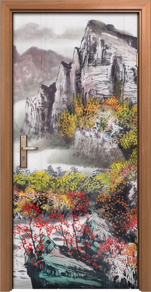 Türposter 90x200 cm Türaufkleber Türtapete Türfolie Klebefolie Malerei Berg Landschaft Baum