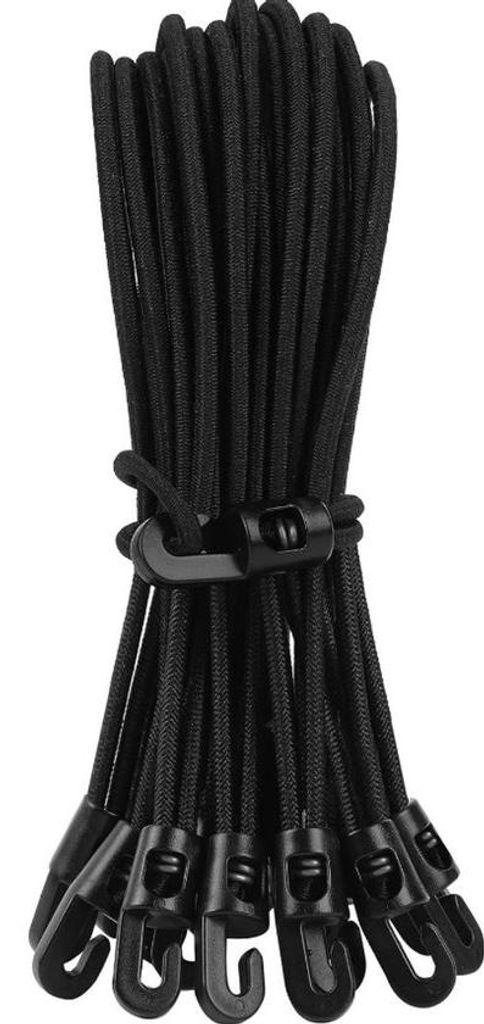 Elastische Bungee Koorden mit Haken - 20 Stuks - 25cm - Snelbinden - Zwart
