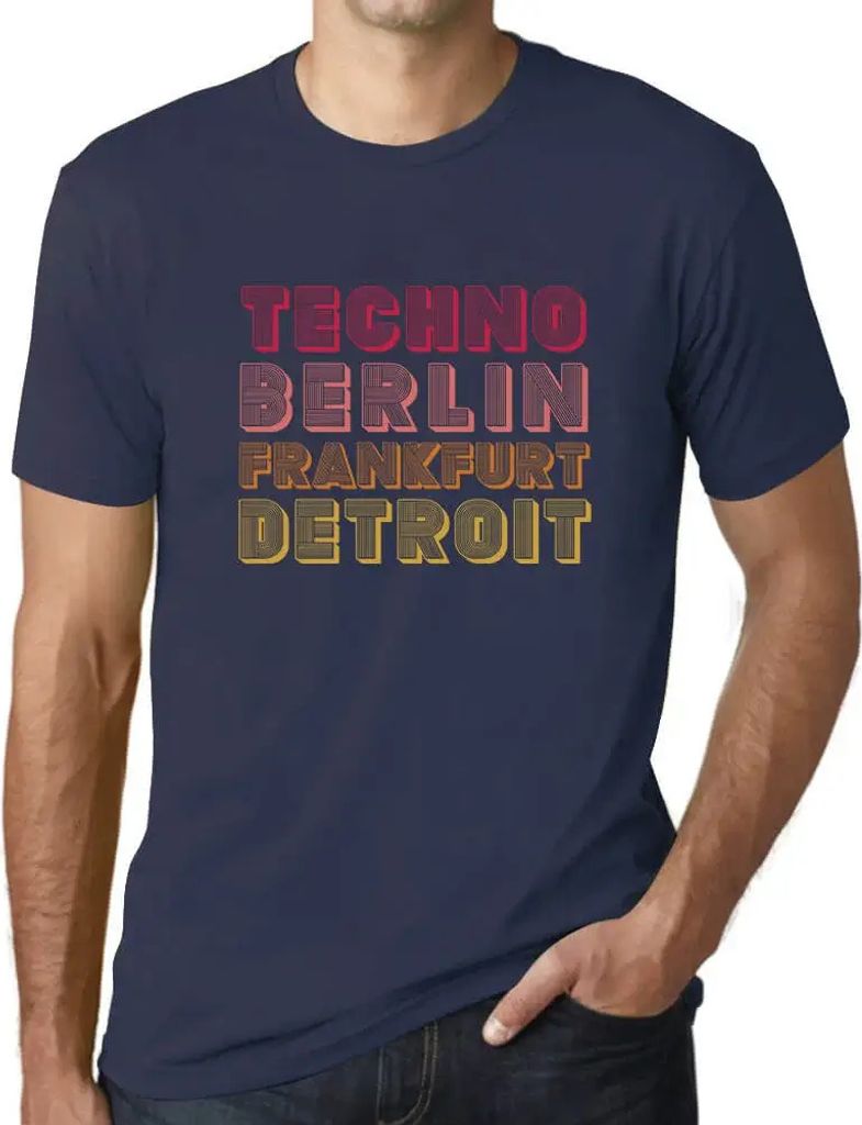 Herren Grafik T-Shirt Techno Berlin Frankfurt Detroit Öko-Verantwortlich Vintage Jahrgang Kurzarm Lustige Druck Geburtstag Geschenk Mann