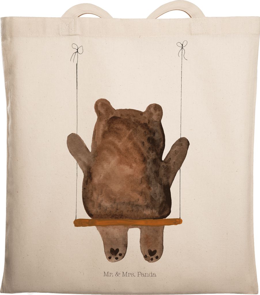 Mr. & Mrs. Panda Tote Bag Bär Schaukel - Transparent - Geschenk, Schultasche, Jutebeutel, Baumwolltasche, Tasche, Teddy, Shopping