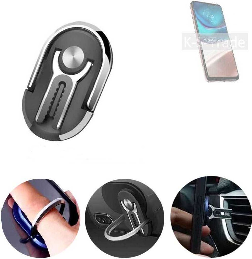 K-S-Trade 3in1 Smartphone-Ring Handy-Ring kompatibel mit Motorola Moto G42 Fingerhalterung Handyring Tischständer Lüftungsgitter-Halterung Tisch