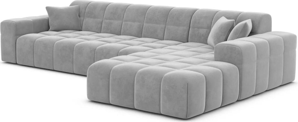 Samtstoff L-Form Sofa Nivara Hellgrau Rechts