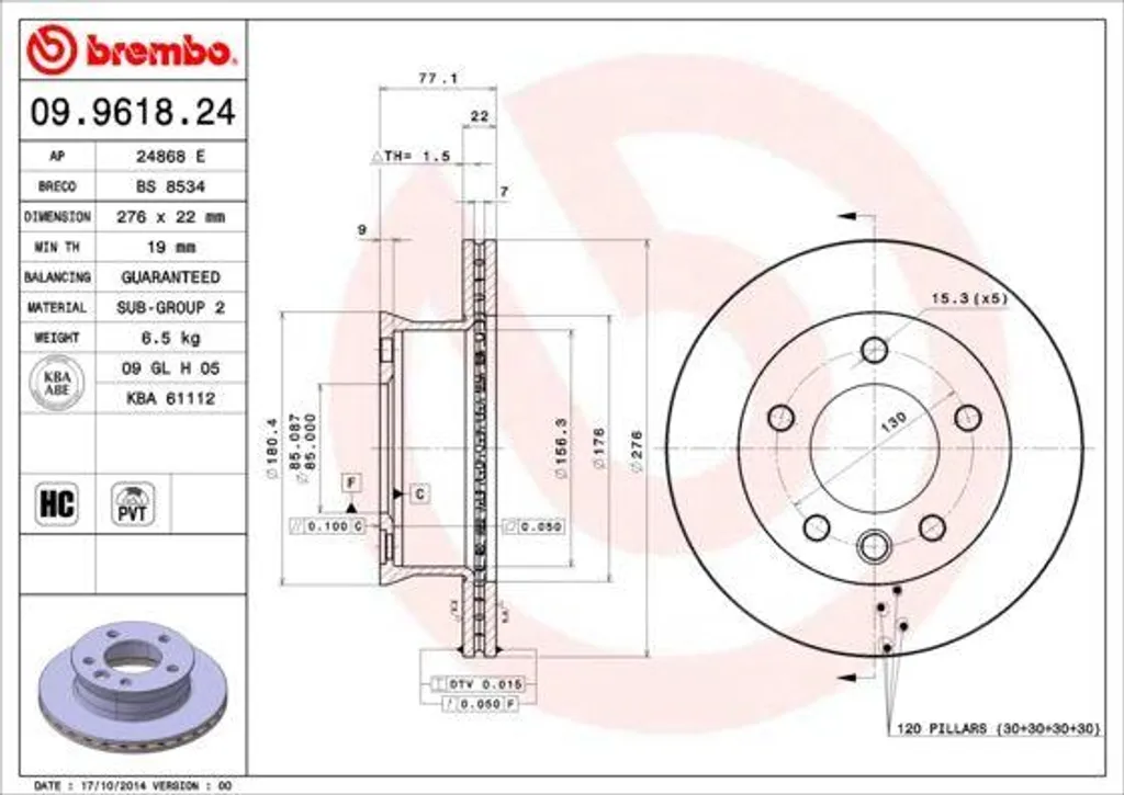 Disque de frein avant Brembo pour Mercedes Sprinter W902 W904 et W909