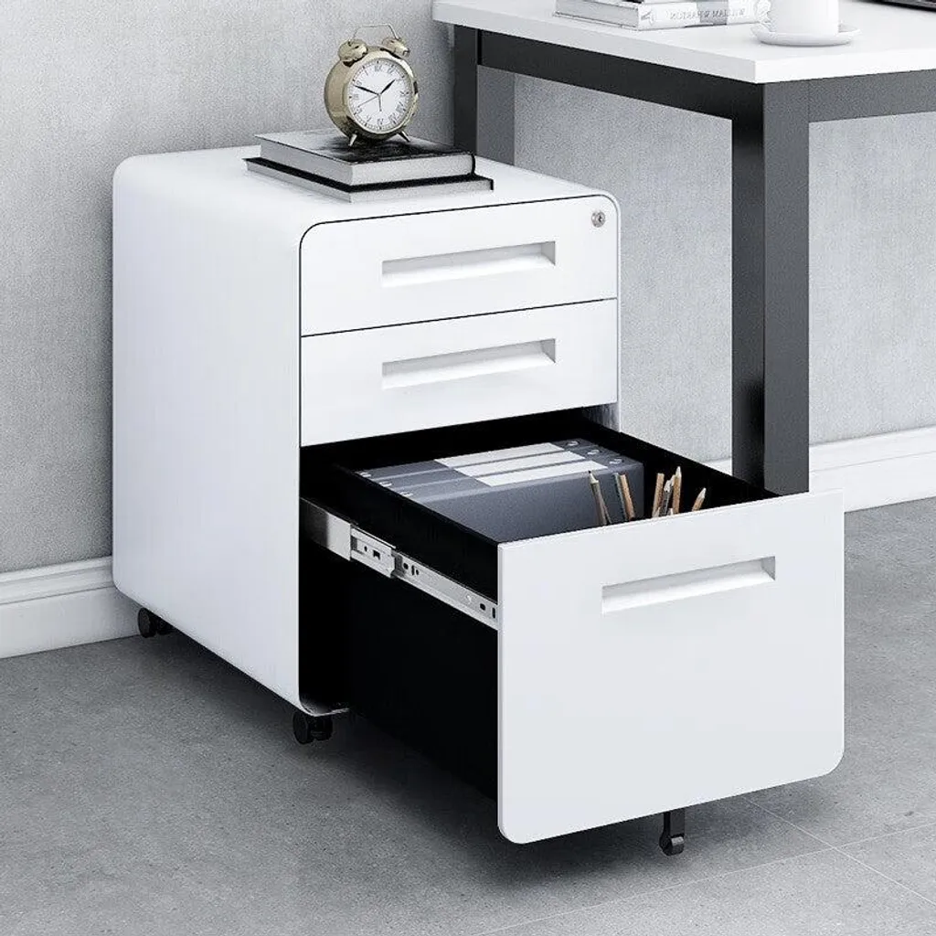 Caisson de bureau à roulettes avec 3 tiroirs de rangement blanc mat - 2