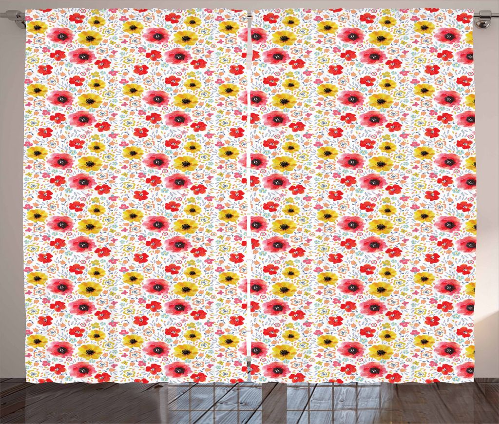ABAKUHAUS Blume Rustikaler Vorhang, Frühlings-Mohn-Kunst, Wohnzimmer Universalband Gardinen mit Schlaufen und Haken, 280 x 225 cm, Mehrfarbig