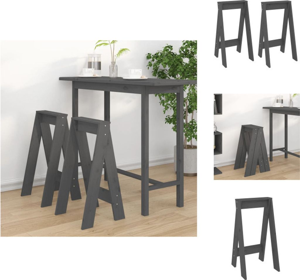 vidaXL Hocker 2 Stk. Grau 40x40x75 cm Massivholz Kiefer - Klappstühle & Hocker