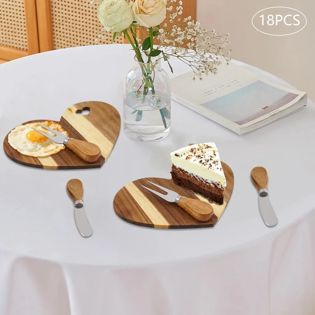 Set da formaggio - Tagliere - Legno - Vassoio da portata - Confezione regalo - Cucina - 3