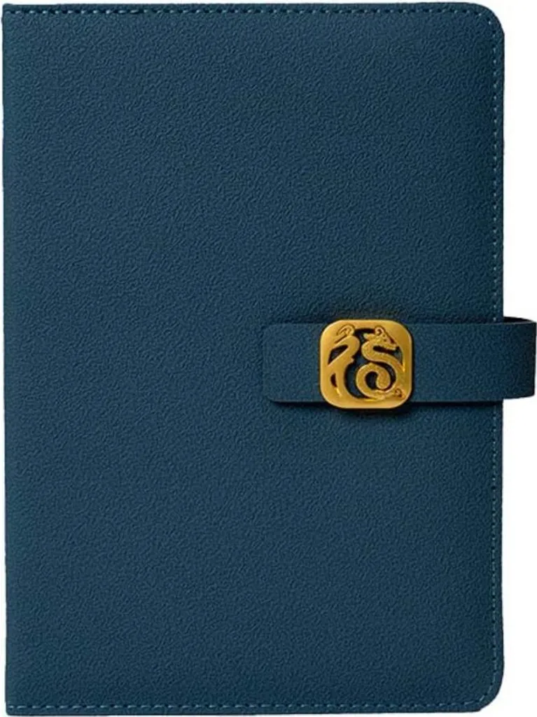 INF Quaderno A5 in Finto cuoio spessa con chiusura magnetica e portapenne Blu