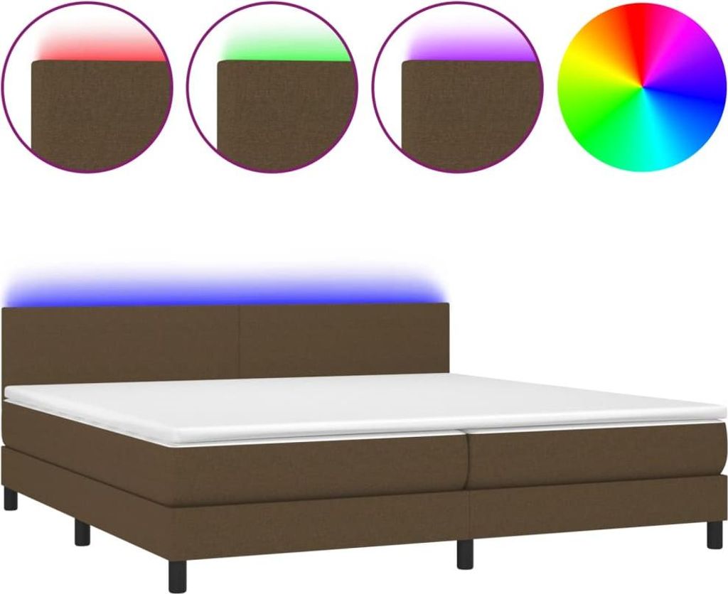 vidaXL Boxspringbett mit Matratze & LED Dunkelbraun 200x200 cm Stoff