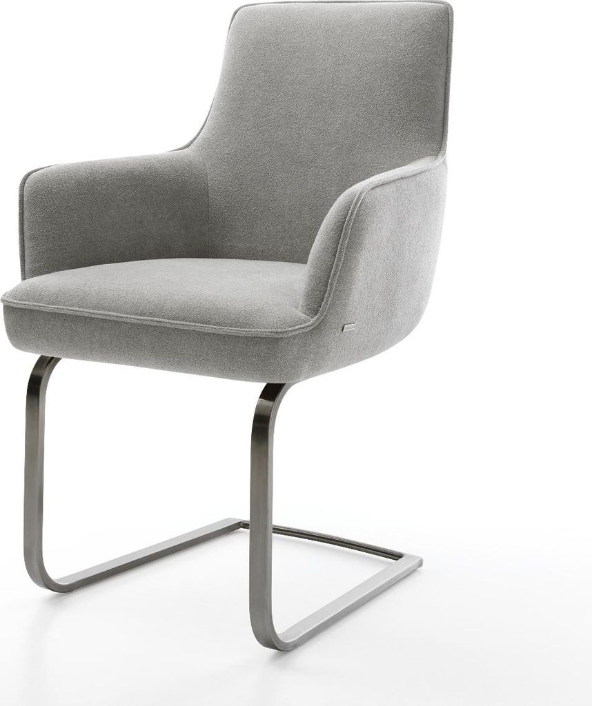 DELIFE Freischwinger Heira-Flex mit Armlehnen Strukturstoff Soft Grau Freischwinger flach Graphit Taschenfederkern