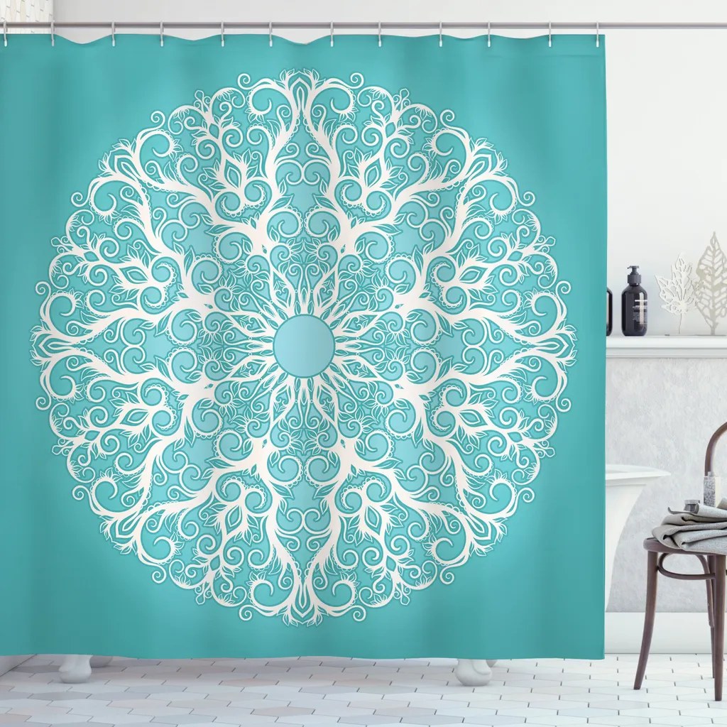 Tenda Doccia Design Floreale Turchese ABAKUHAUS 175x180 Set Ganci