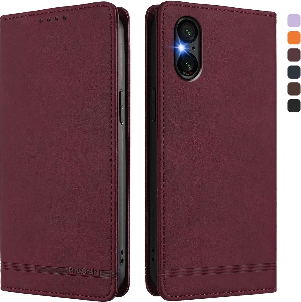 Hülle für Sony Xperia 5 VI, Retro Kunstleder Ständer Klapphülle mit Kartenfächer und Magnetische Rot