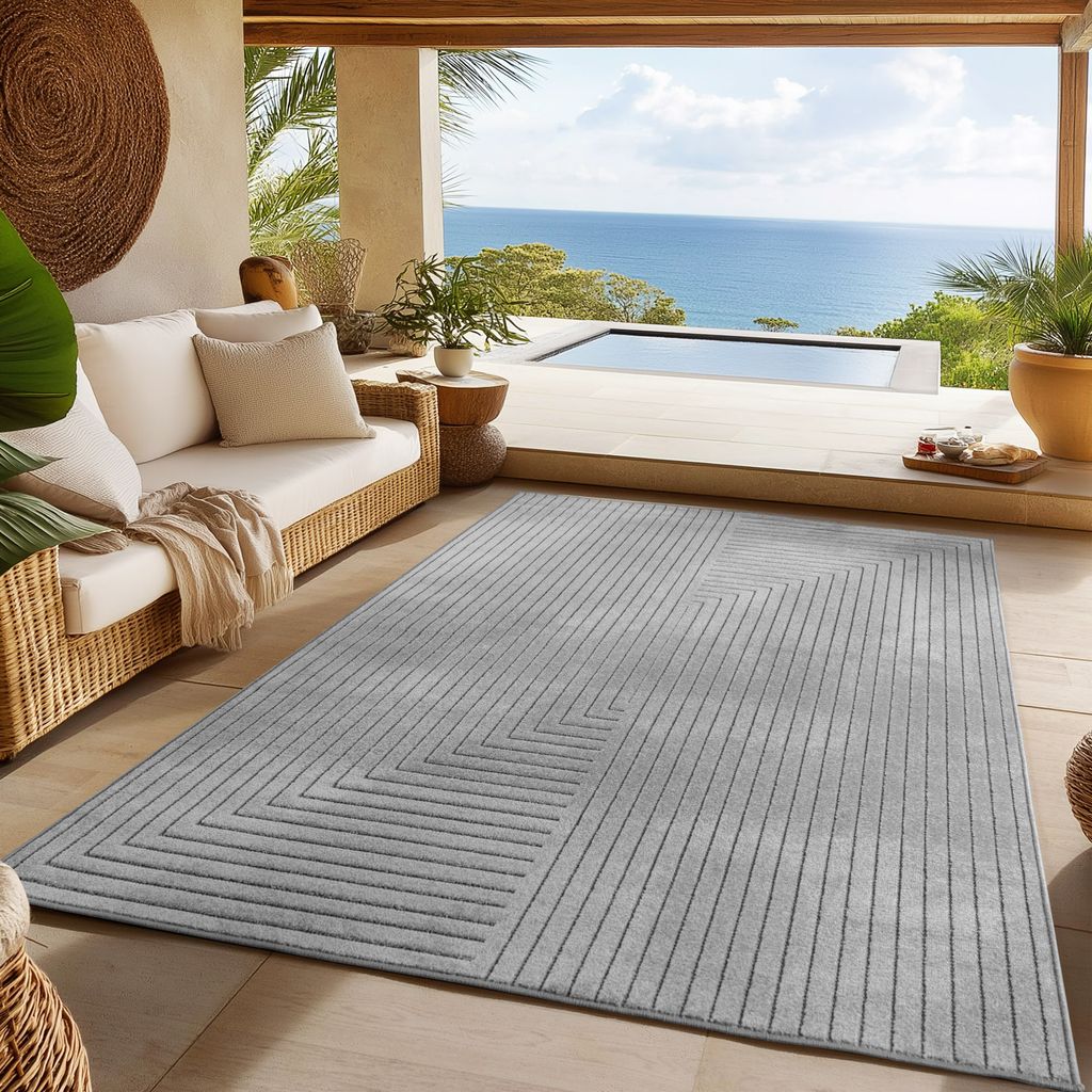 Outdoor Teppich wetterfest, Wohnzimmer, Schlafzimmer, Garten, Balkon, Kurzflor Hoch Tief,Waschbar Teppiche, Größe: 120 x 170 cm, Farbe: Silber-2