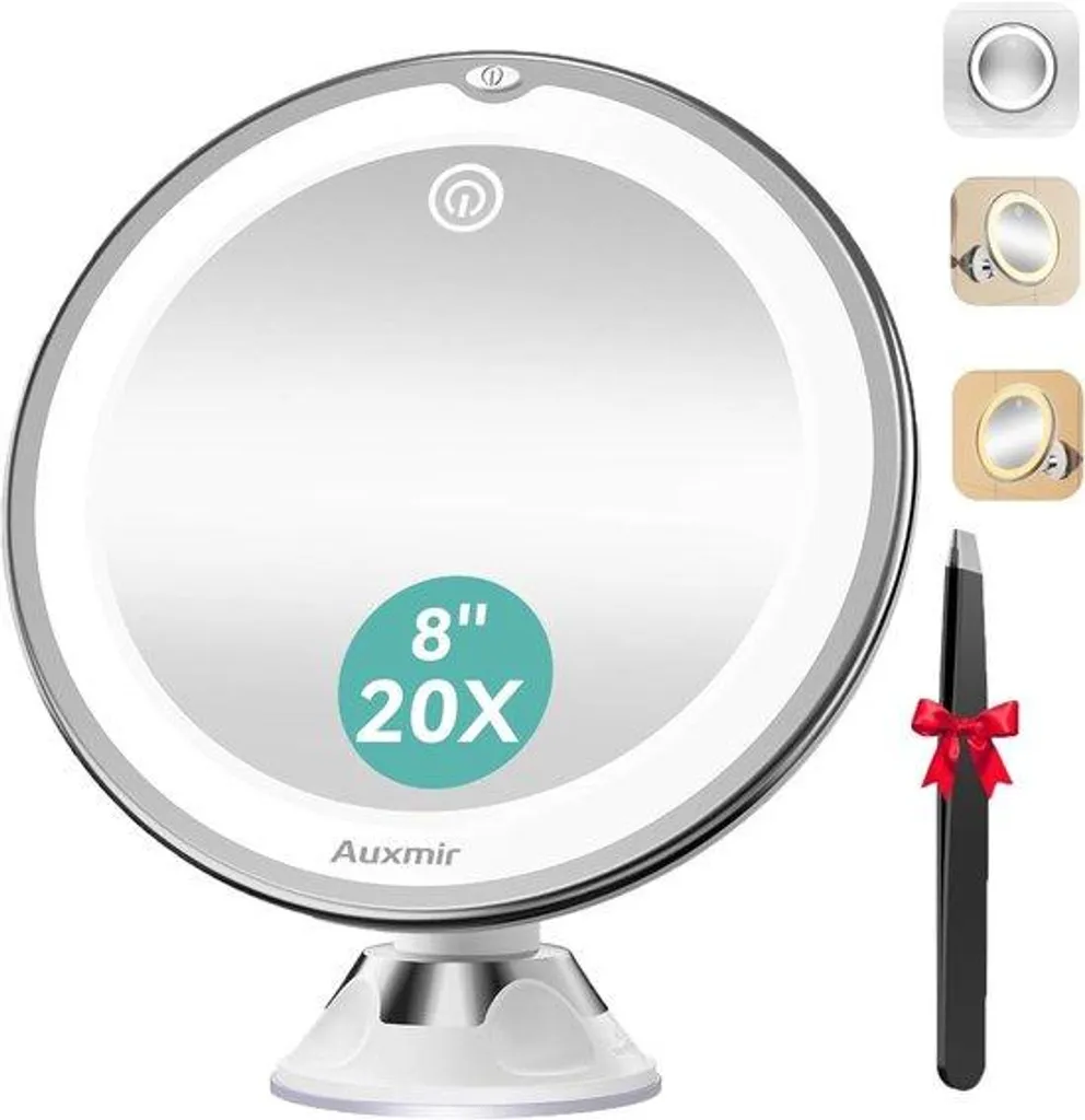 Miroir de maquillage lumineux LED à poser avec zoom 20x puissant