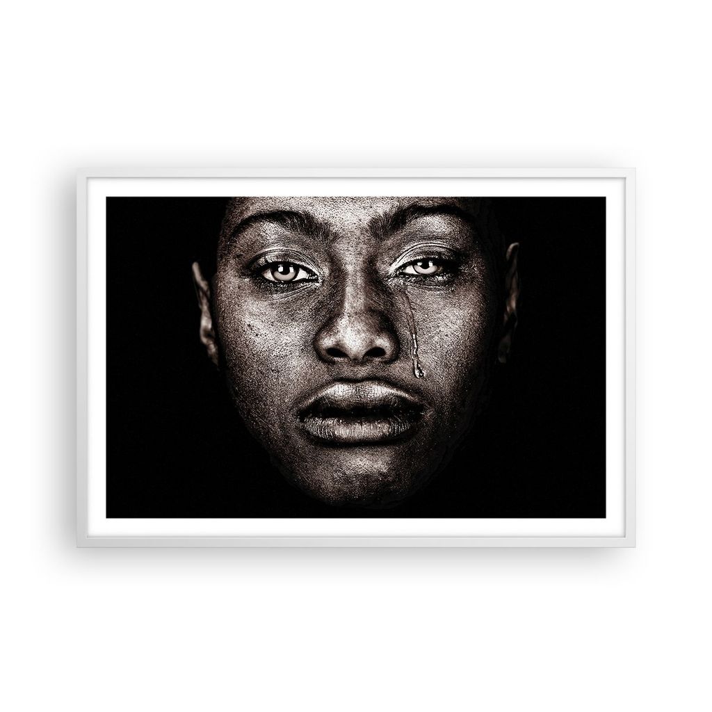Gerahmtes Poster - Weißer Rahmen - Schwarz Porträt Träne - 91,5x61 cm - Wand Bild - Wanddeko - Wandbilder - Kunstposter - Wandposter - Bilderrah...