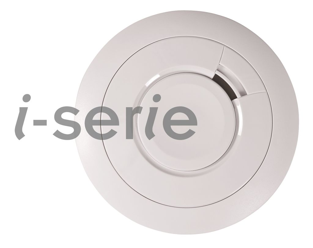 A white smoke detector with the text 'i-serie' overlaid on the left side.