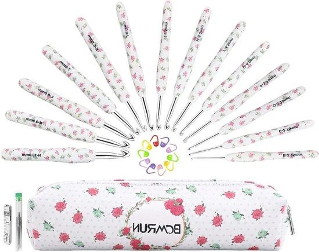 Lot de 14 aiguilles à crochet souples vertes tailles de 2,25 à 10 mm