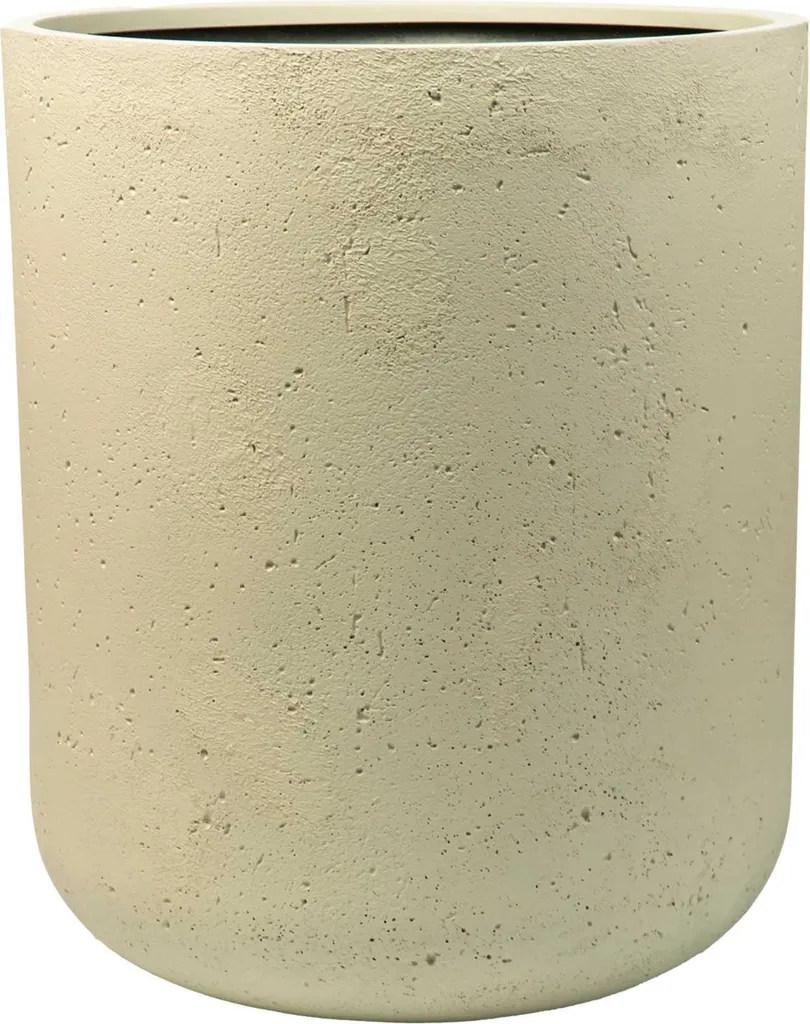 Grand pot de fleurs rond beige Vésuve en fibre de verre pour terrasse