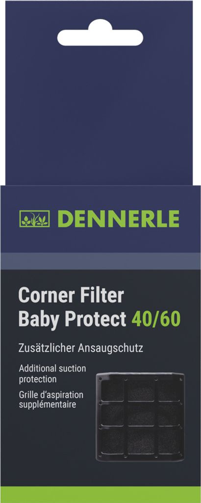 The image shows the packaging of a Dennerle Corner Filter Baby Protect 40/60.
