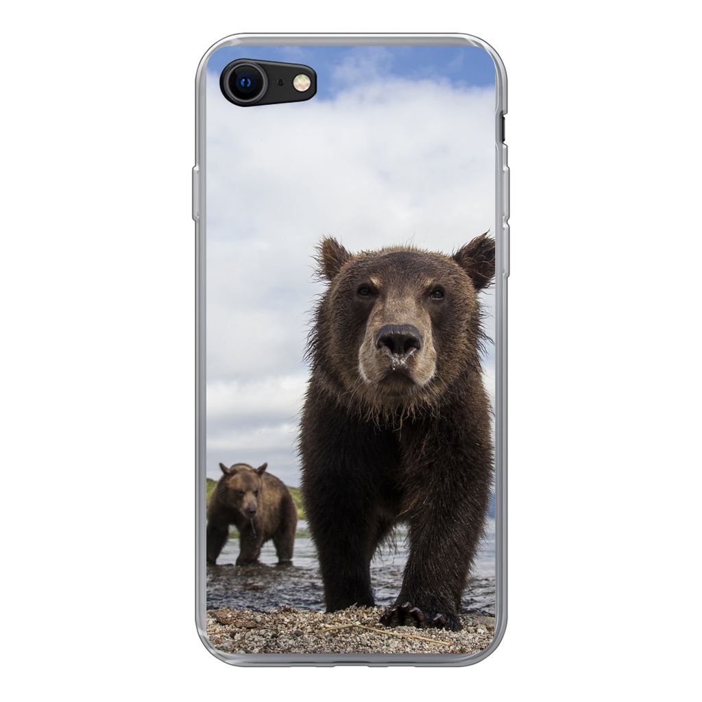 MuchoWow Handyhülle Schutzhülle Hülle für iPhone 7 Bär - Küste - Wasser Silikon Softcase Handy Hülle - Kartenhalter