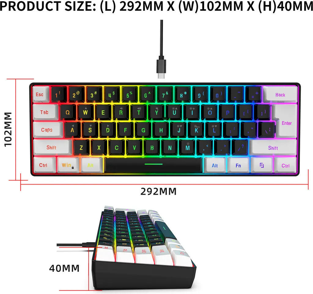 Ensemble Clavier Gamer 60% et Souris Optique RVB pour Setup de Bureau - 5