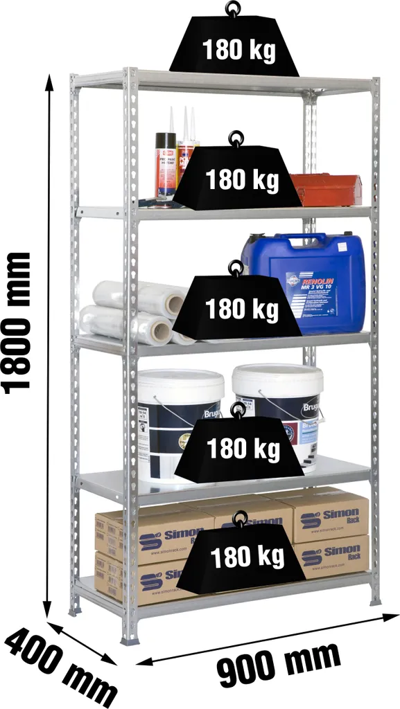Étagère pour Archivage et Stockage de Matériel Lourd 180x90x40cm 180kg