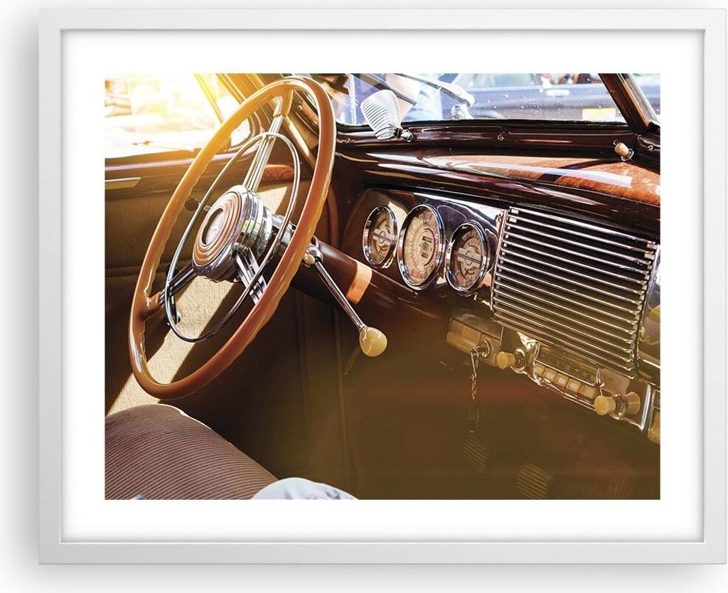 Gerahmtes Poster - Weißer Rahmen - Auto Retro Vintage - 50x40 cm - Wand Bild - Wanddeko - Wandbilder - Kunstposter - Wandposter - Bilderrahmen - B...
