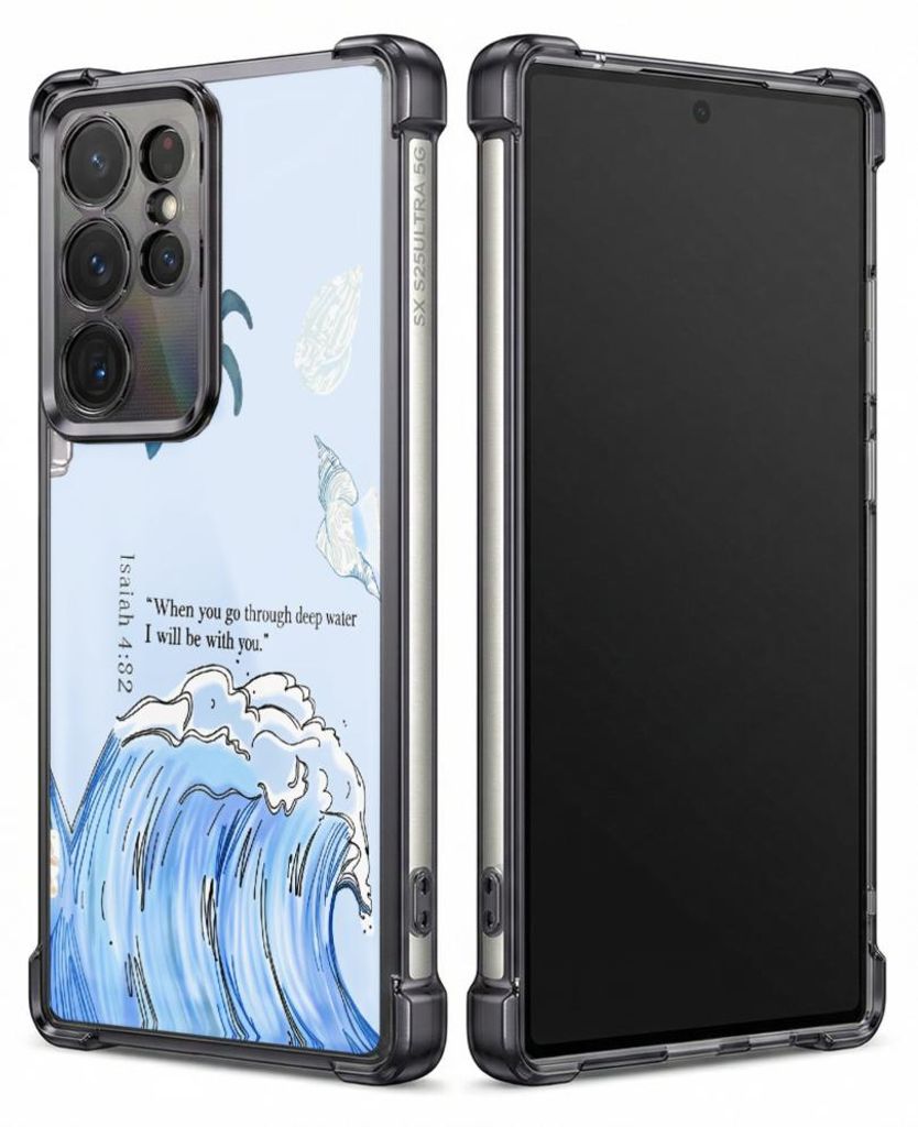 Personalisierte Hülle mit Bild für Samsung Galaxy S23 FE Elektroplattiert TPU Stoßdämpfer Handyhülle mit Meereswelle mit Bibeltext