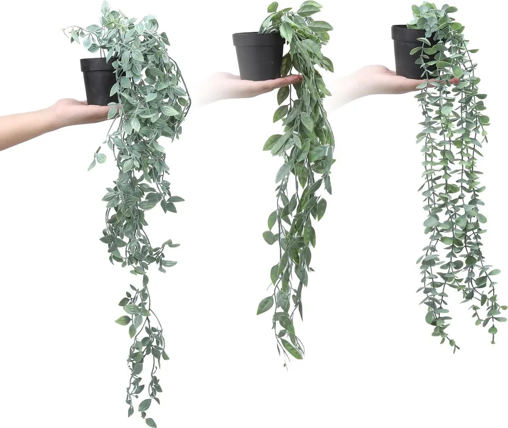 Plante Artificielle Tombante en Plastique - Set de 3 Eucalyptus Verts