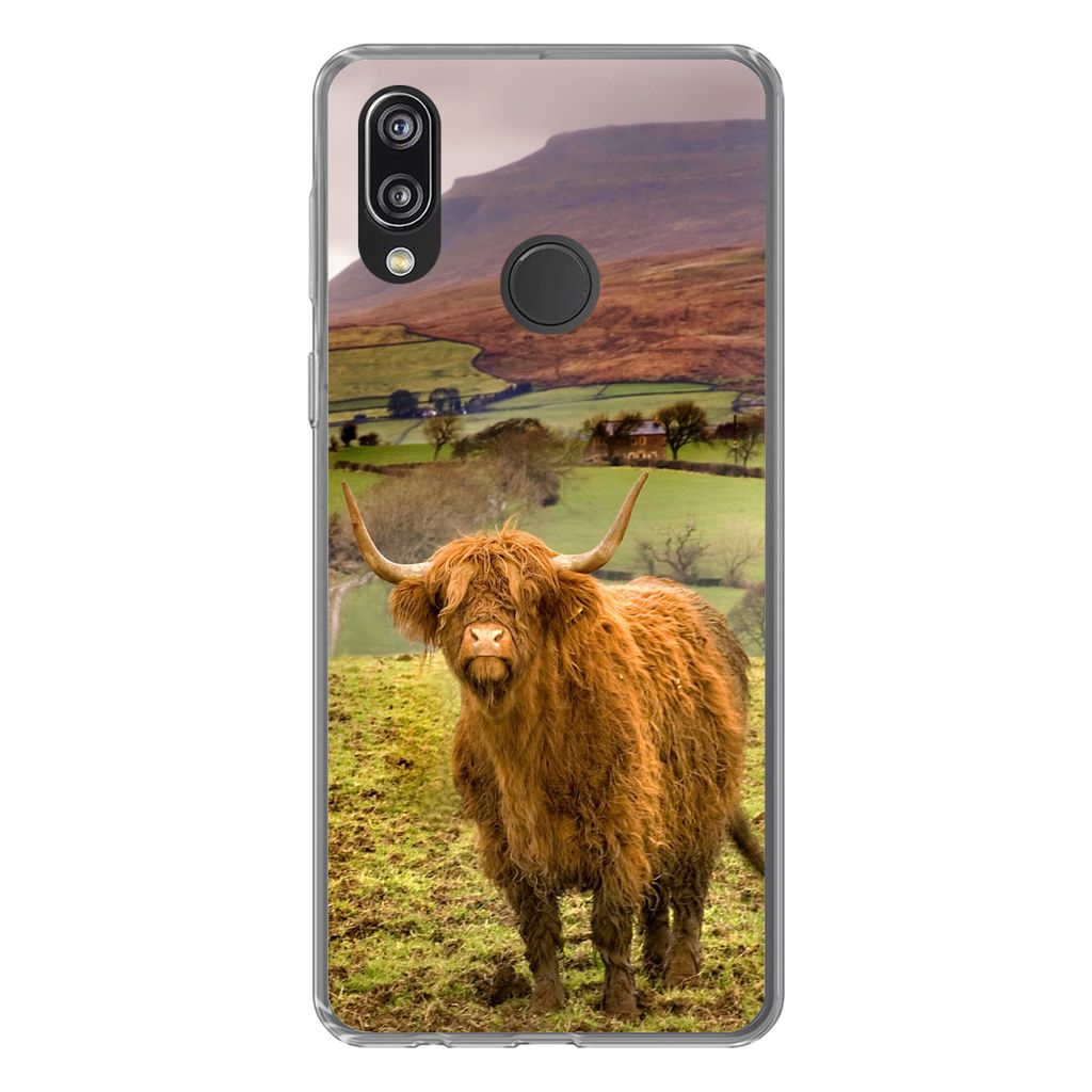 MuchoWow Handyhülle Schutzhülle Hülle für Huawei P20 Lite (2020) Schottischer Highlander - Berg - Herbst Silikon Softcase Handy Hülle - Kart...