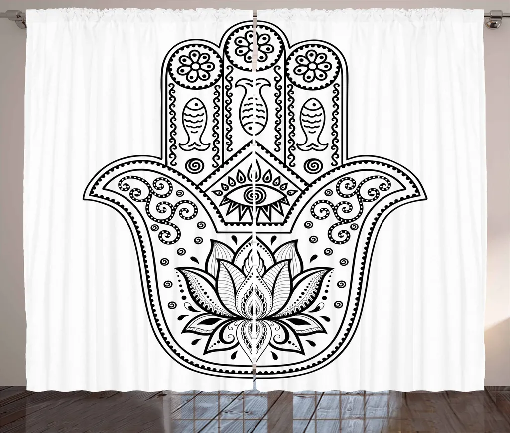 ABAKUHAUS Hamsa Tenda Rustica 280x175cm | Tenda Soggiorno Boho Bianco Nero
