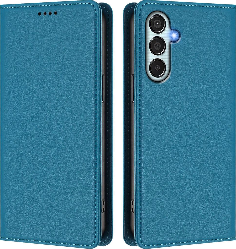 Handyhülle für Samsung Galaxy M35 5G, Kunstleder Klapphülle Stoßfeste Magnetische Hülle mit Ständer Blau