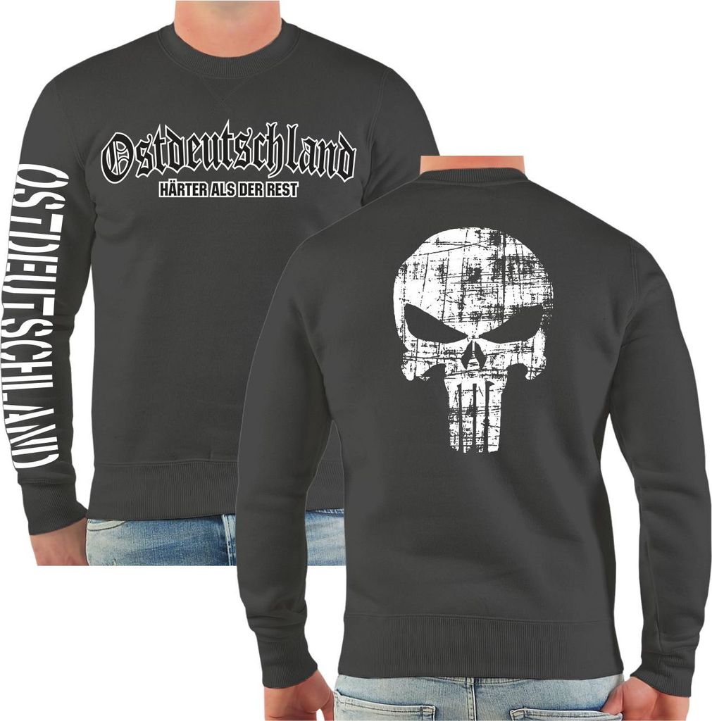 Herren Sweatshirt Ostdeutschland mit Rückendruck Totenkopf