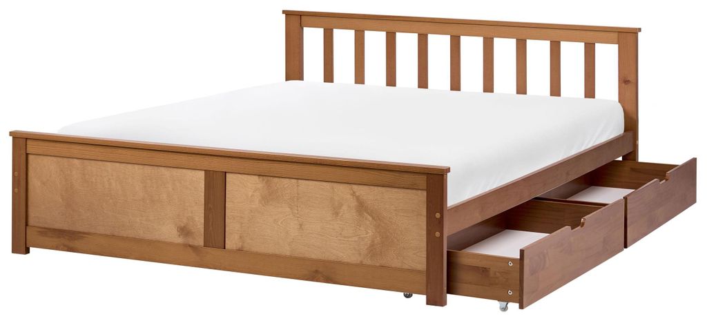 BELIANI Doppelbett Braun Kiefernholz mit Lattenrost 120x200 cm 2 Schubladen Fußteil Hohes Kopfteil Schlicht Modern Skandi Design Schlafzimmer Holz...