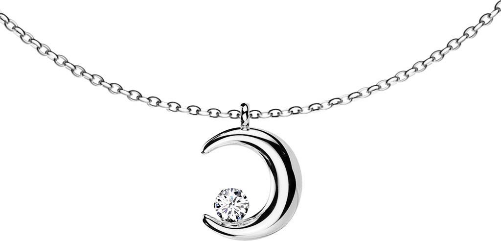 viva-adorno Edelstahl Damen Kette Halbmond Zirkonia Produktbild 