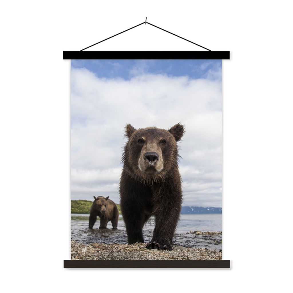 MuchoWow Textilposter Bär - Küste - Wasser 60x80 cm mit schwarzem Rahmen - Plakathalter