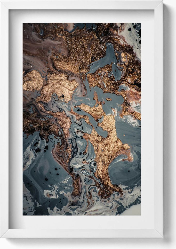 Marmor goldene Abstraktion– Wandbild mit Rahmen – Gerahmtes Bild – Wanddekoration – 40x60 cm – Weiß