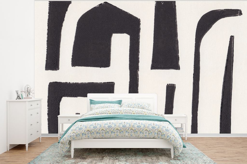 MuchoWow Fototapete für Wohnzimmer oder Schlafzimmer Wandtapete Vinyl Motivtapete Formen - Abstrakt - Pastell - Schwarz - 350x260 cm - Wohnzimme...