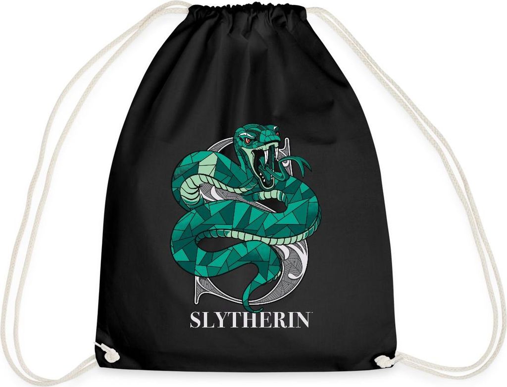 Spreadshirt Harry Potter Slytherin Wappen Monochrom Turnbeutel, One size, Schwarz